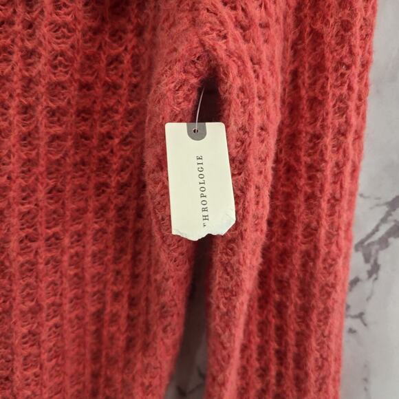 By Anthropologie Sweater Women Small Salmon Coral Wool Ruffle Off Shoulder - Picture 10 of 12